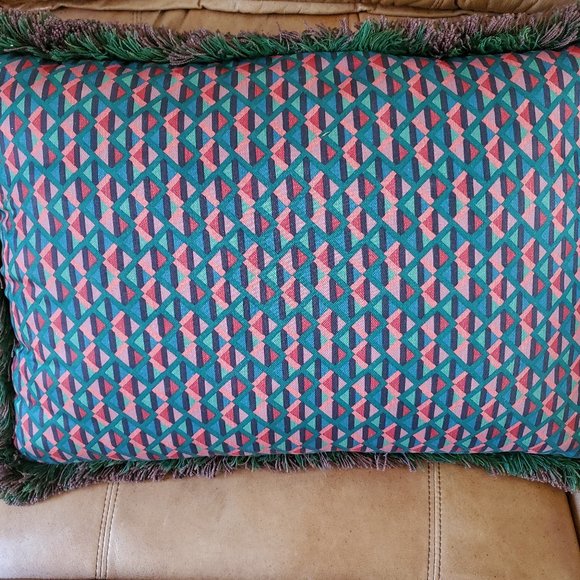 Blue/ Teal Fringed accent pillow 18 x 26 - Picture 1 of 2
